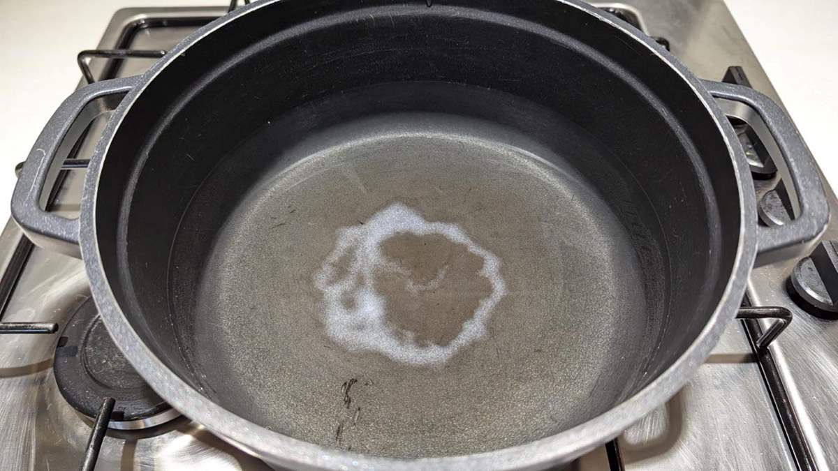 pan with ring of white salt on bottom