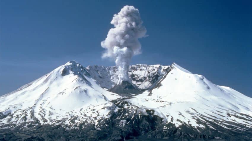 Volcano with steam bursting out