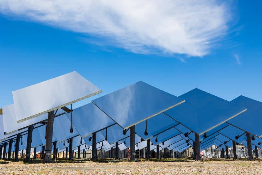 Concentrated solar thermal mirrors under blue sky