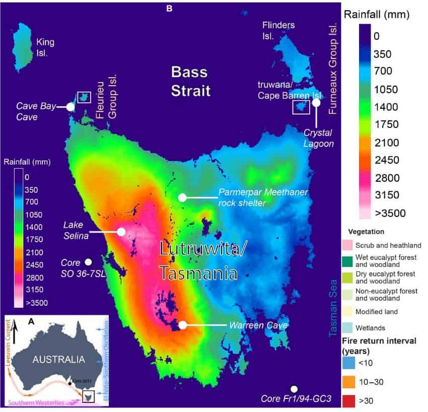 Map of tasmania showing rainfall