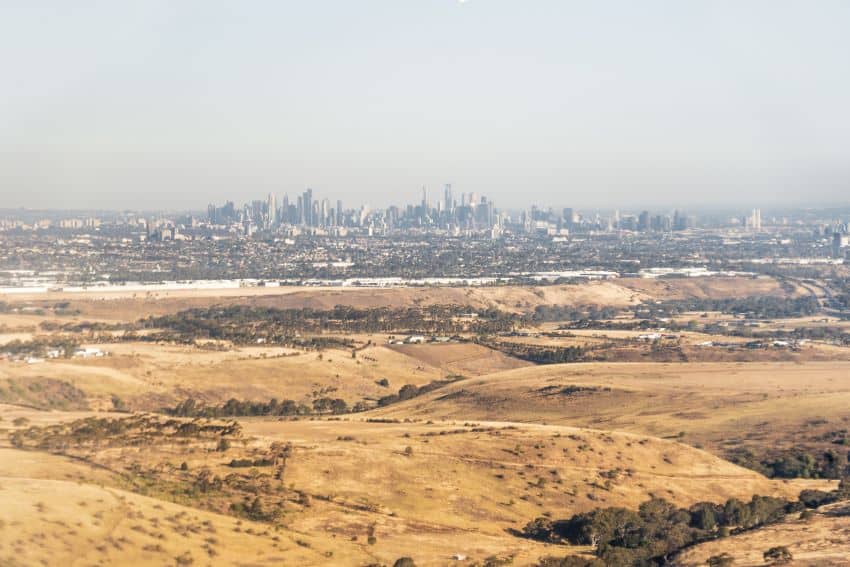 Yellow hills and smoggy air around melbourne