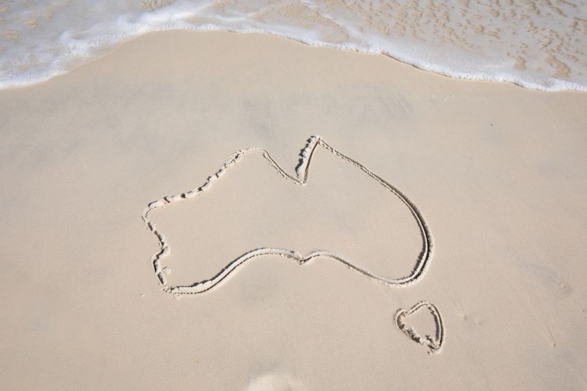 Map of australia drawn in sand