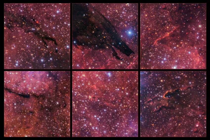 Six closeup images of starry nebula