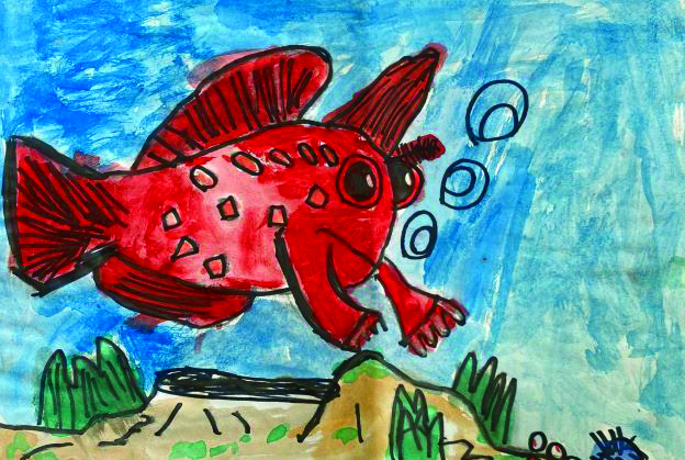 A drawing of a red handfish.