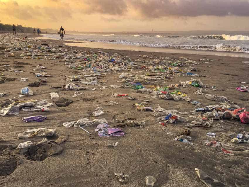 Bali beach and plastic debris