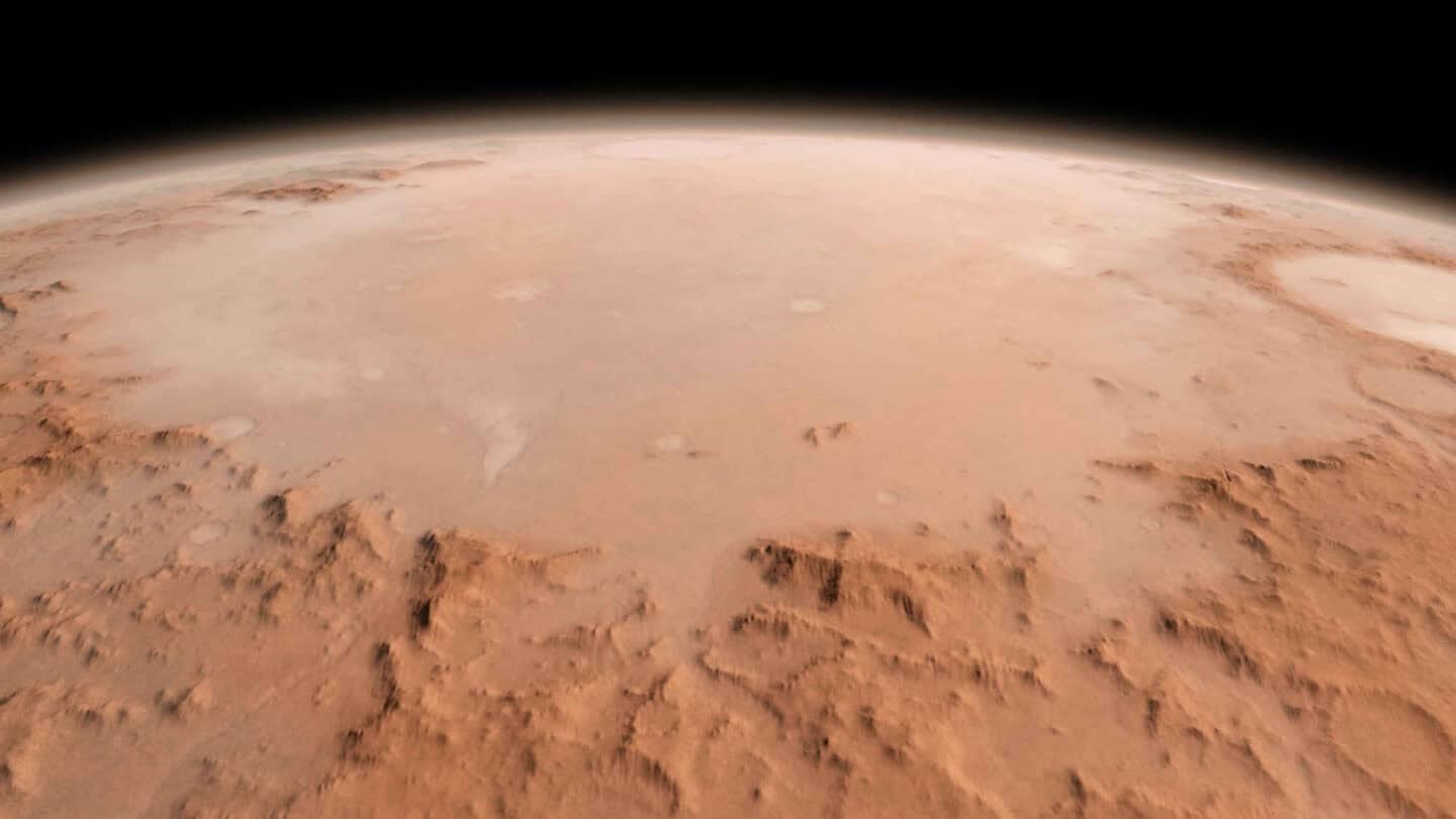 Illustration of mars southern highlands and impact basin