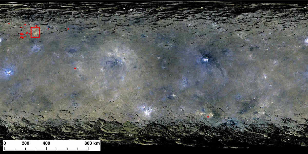 Rectangular image of dwarf planet ceres surface