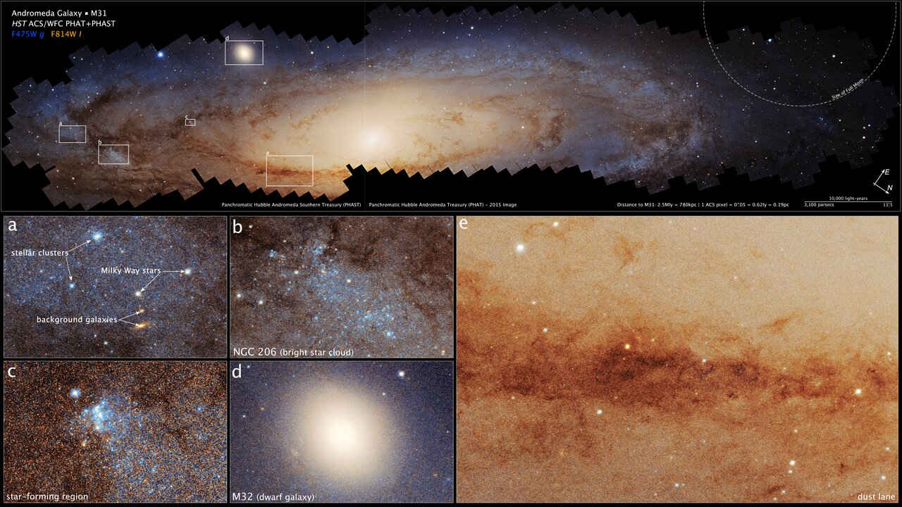 Images showing mosaic of andromeda galaxy and zoom in