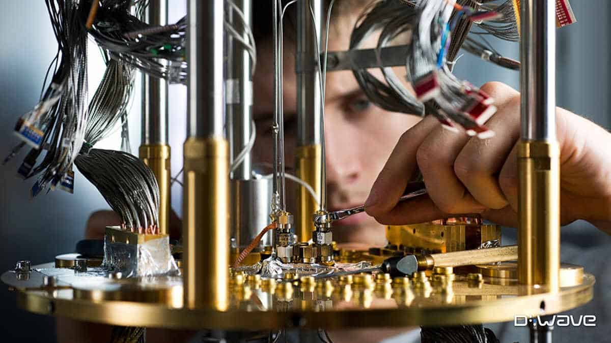 A scientist fiddling with a quantum computer