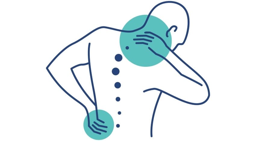 An illustration of a person with upper and lower back pain