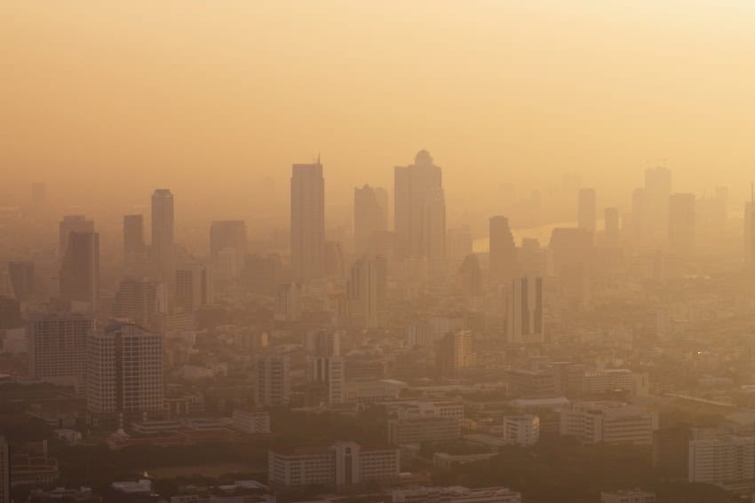 A city covered in an orange haze