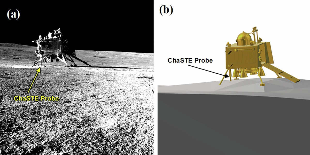 Diagram and photo showing lunar lander on moon