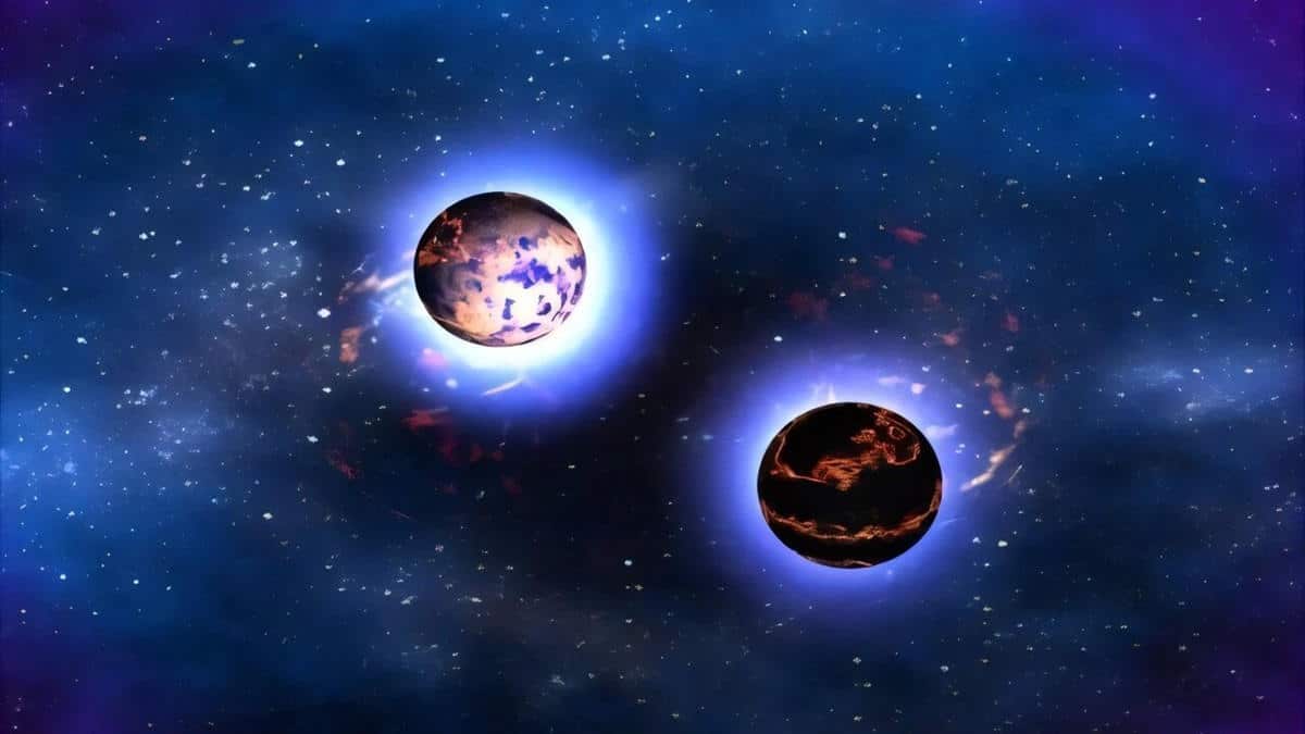 Illustration of two neutron stars about to merge