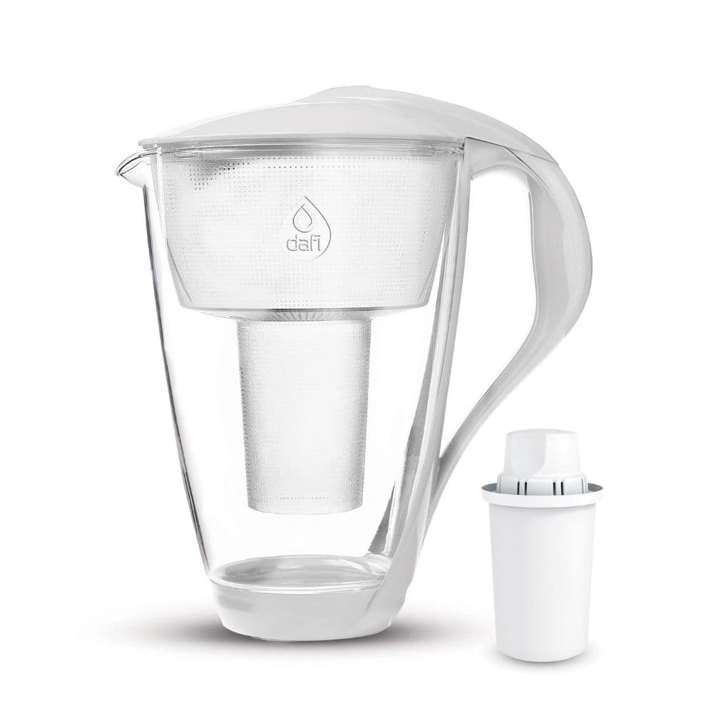 Стъклена филтрираща кана Dafi Crystal LED 2 л. classic, с филтър, бял цвят dafiwater.bg