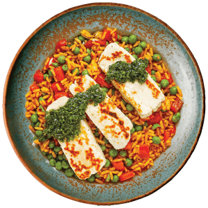 Pikantny Ryż Piri Piri z Smażonym Halloumi