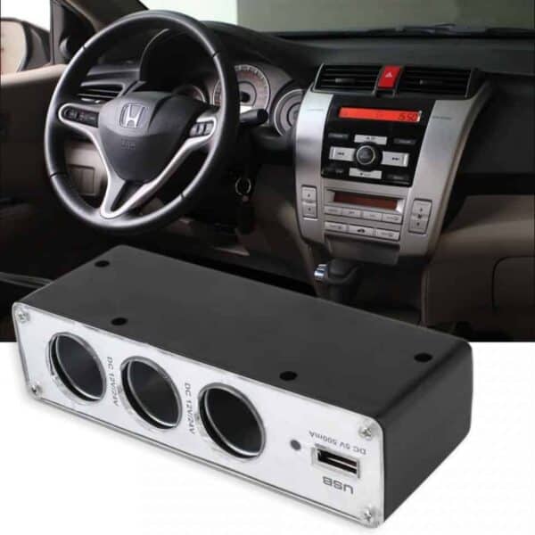 מפצל 3 מצתים לרכב+חיבור usb לטעינה