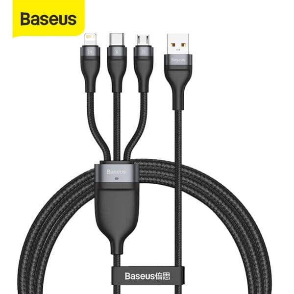 כבל טעינה מהיר מבית Baseus עם 3 חיבורים לכל סוגי הסמארטפונים!