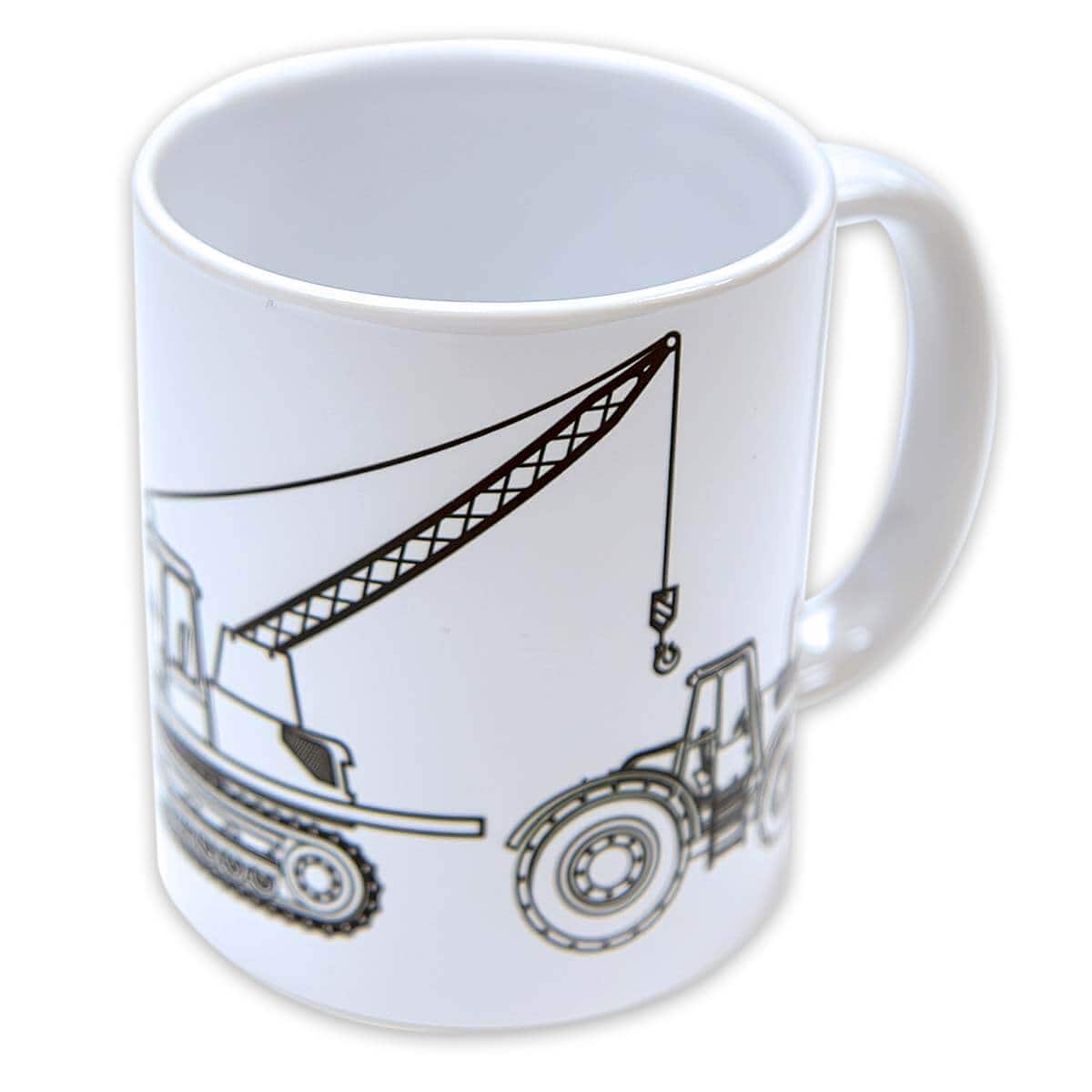 Diggerland USA marching machines white coffee cup back.