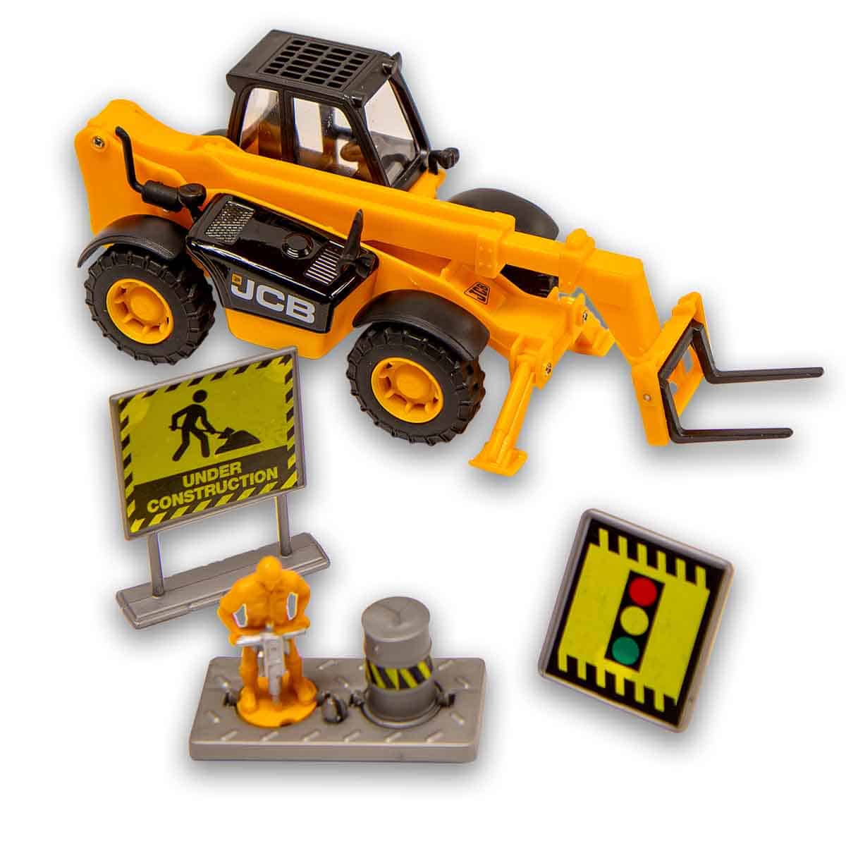 JCB 5″ Scale Teamsterz Street Kingz yellow telehandler with accessories
