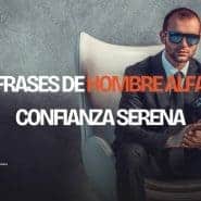 Hombre elegante con traje y gafas de sol sentado en un sillón, portada de un artículo sobre frases de hombre alfa y confianza serena.