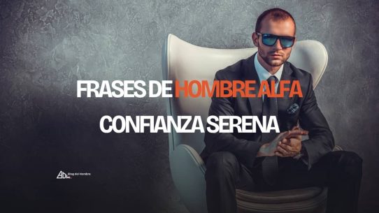 Hombre elegante con traje y gafas de sol sentado en un sillón, portada de un artículo sobre frases de hombre alfa y confianza serena.