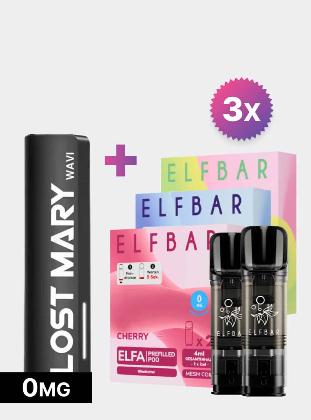 ELFBAR Pods Nikotinfrei 3er Set mit Akku mit Lost Mary WAVI Akku und ELFBAR Pods ohne Nikotin