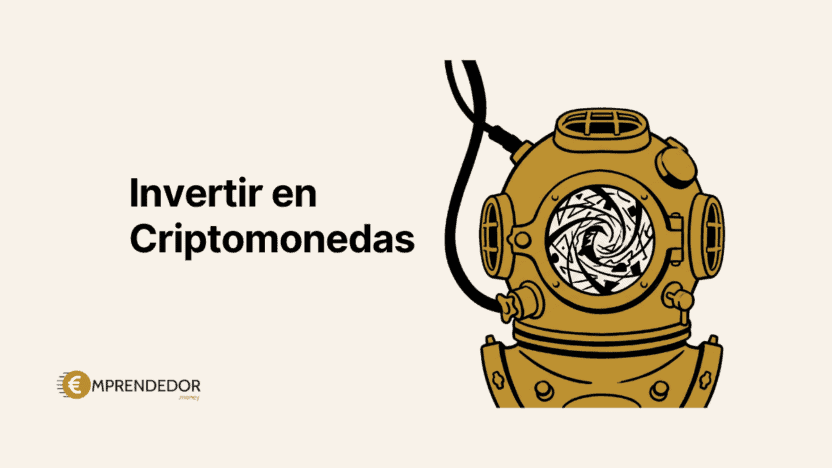 Invertir en criptomonedas: portada de la guía de emprendedor.money con un casco de buzo
