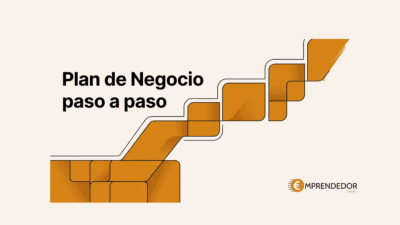 Plan de negocio paso a paso: ilustración de escalera con bloques que representan la progresión estratégica del proyecto