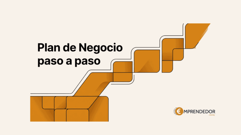 Plan de negocio paso a paso: ilustración de escalera con bloques que representan la progresión estratégica del proyecto