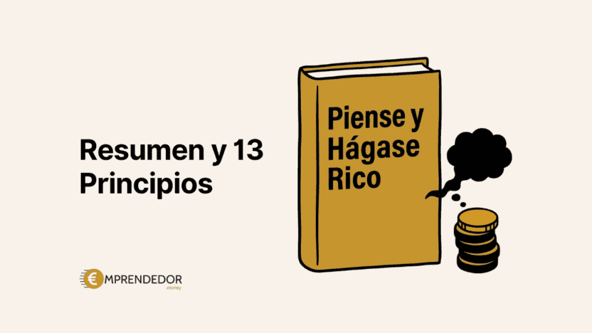 Portada del resumen de Piense y hágase rico de Napoleon Hill con los 13 principios