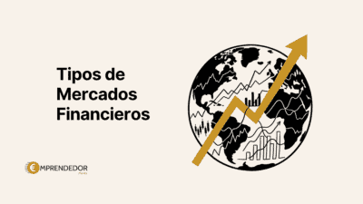 Tipos de mercados financieros: globo terráqueo con gráficos bursátiles y flecha de crecimiento