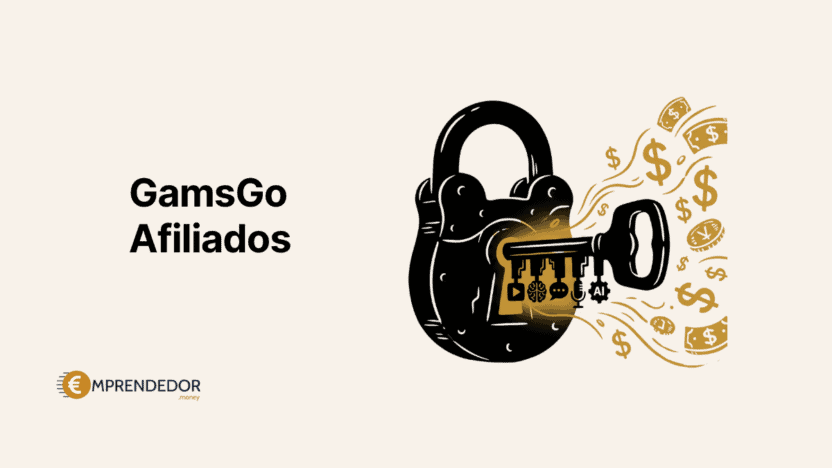 GamsGo Afiliados: candado dorado y llave con iconos de IA y streaming generando ingresos compartidos