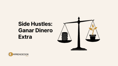 Side hustles: balanza con monedas y una planta que crece, símbolo de generar un ingreso extra