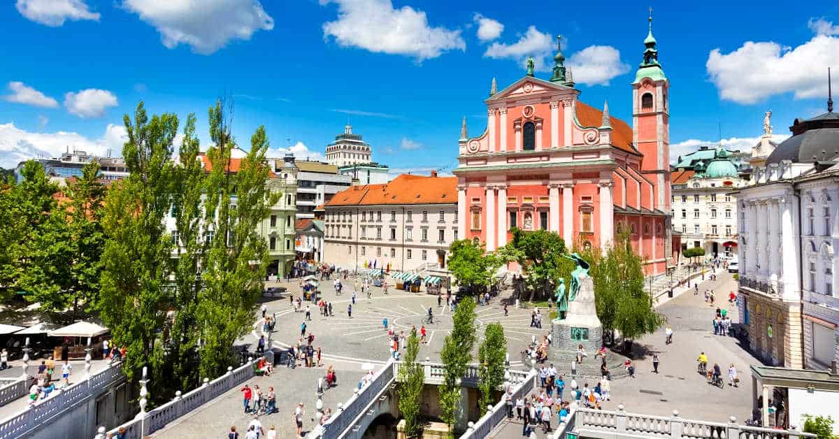 Preseren Square in Ljubljana Slovenia