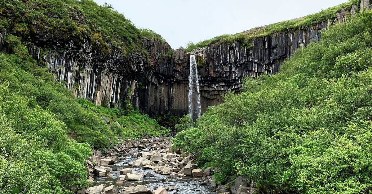 Svartifoss Waterfall as seen from the foot bridge