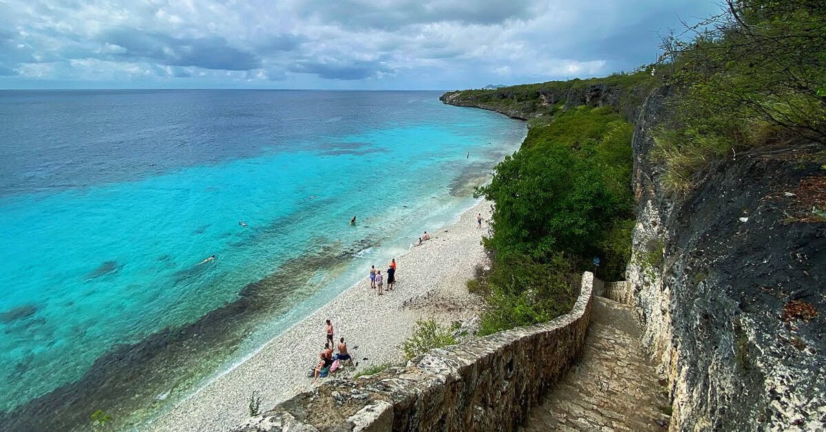 Walking down to 1000 Steps Beach in Bonaire