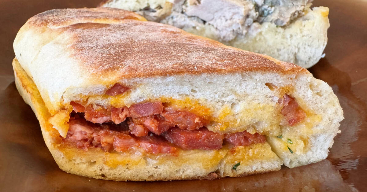 Chorizo bolo do caco at Casa do Bolo do Caco in Funchal Madeira