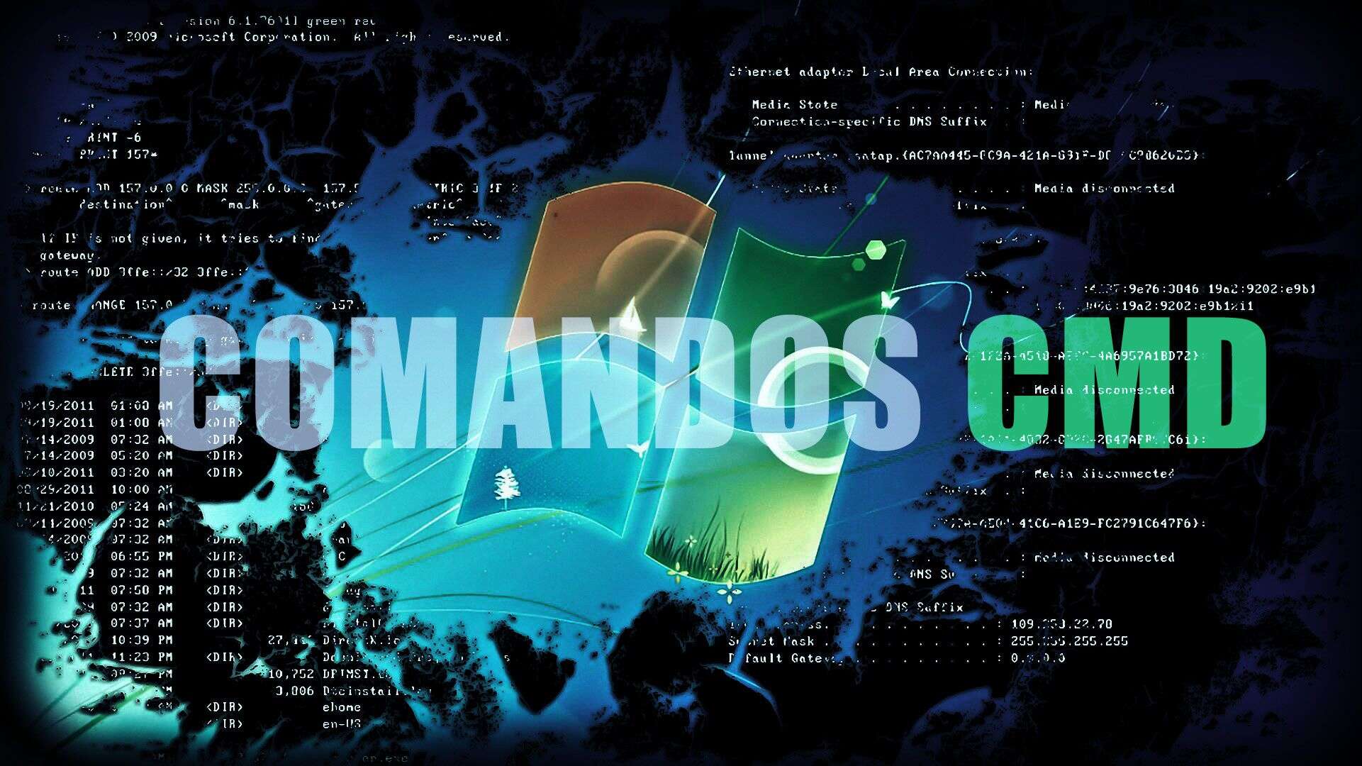 Ilustración conceptual de comandos CMD avanzados y desconocidos sobre un fondo digital con el logo de Windows y código.