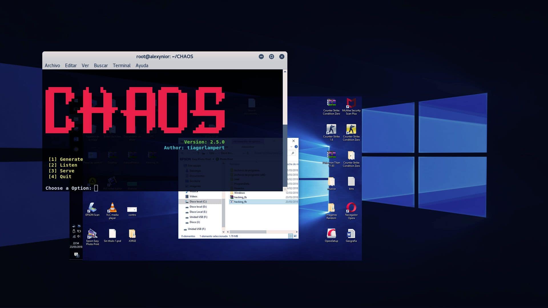 Hackear Windows 7,8 y 10 con Framework CHAOS