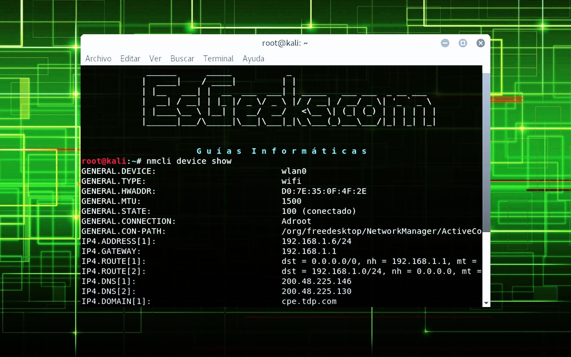 nmcli Comando para mostrar información sobre dispositivo de red