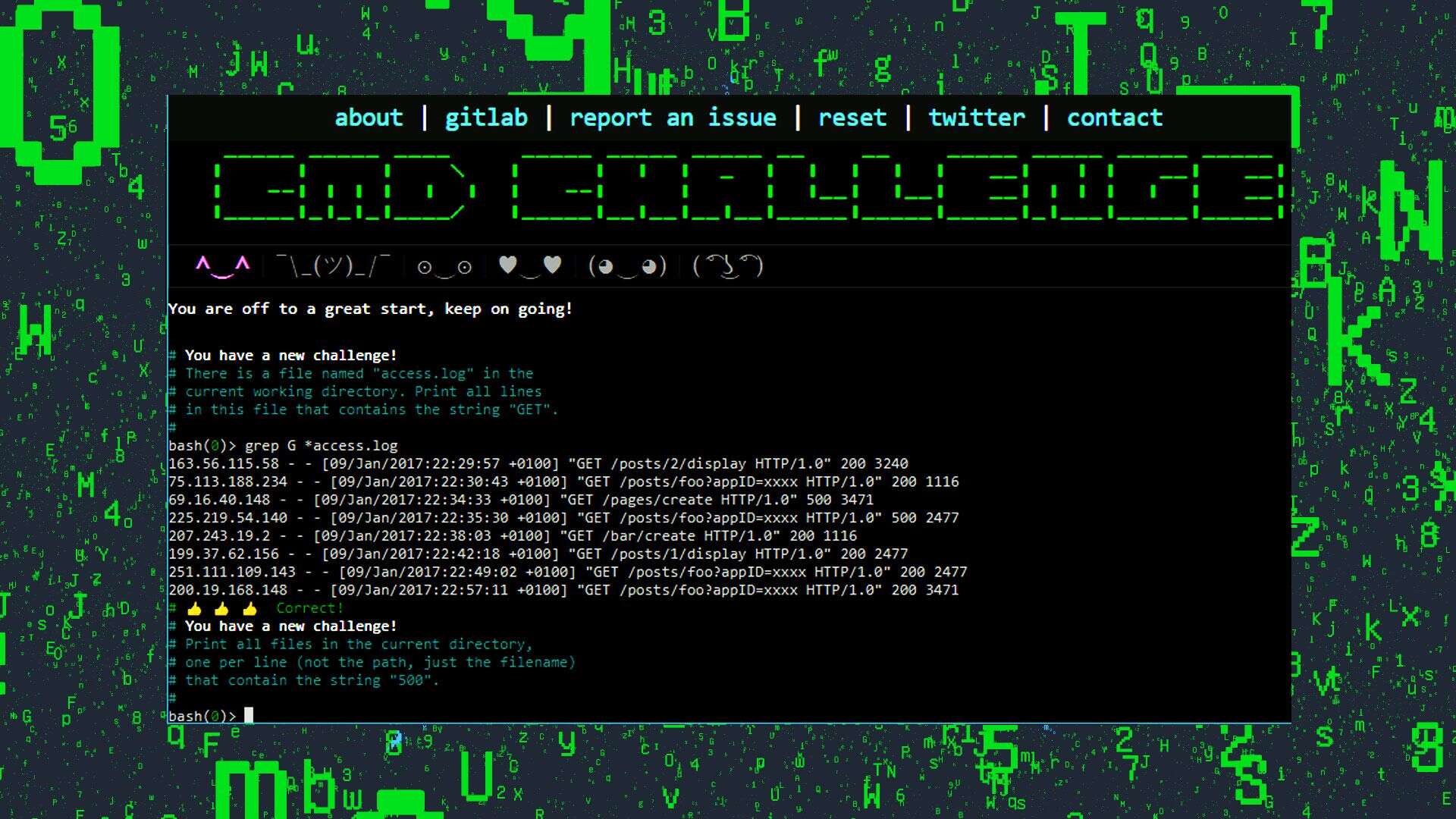 CMDChallenge Aprender comandos terminal shell Linux