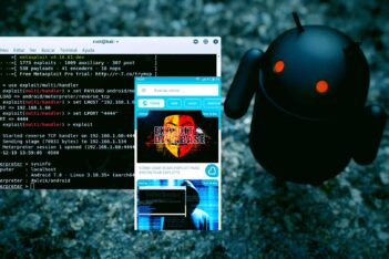 Terminal de Kali Linux con una sesión Meterpreter activa en un dispositivo Android, demostrando un exploit exitoso con Metasploit.