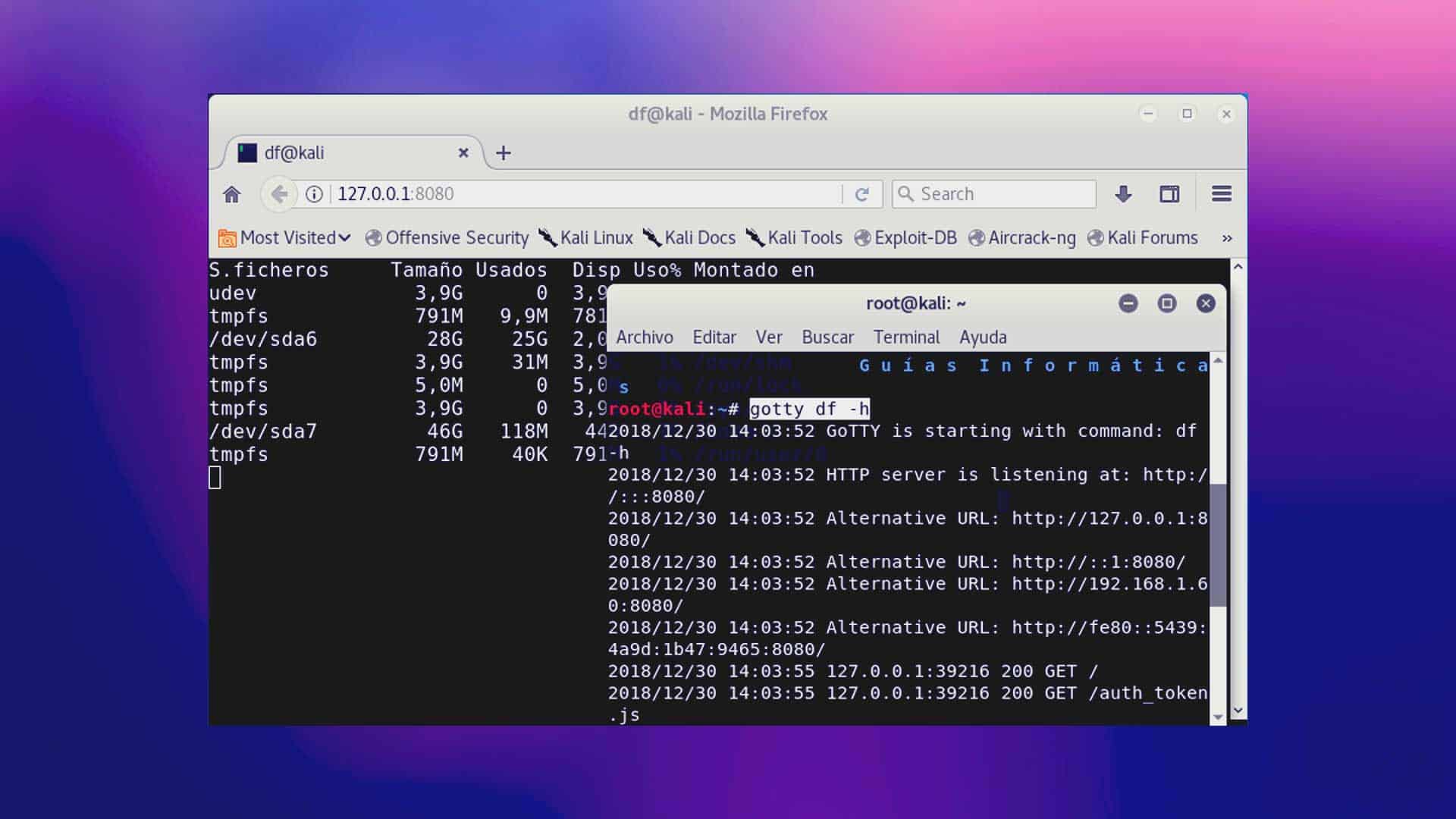 GoTTY Compartir terminal Linux en navegador web