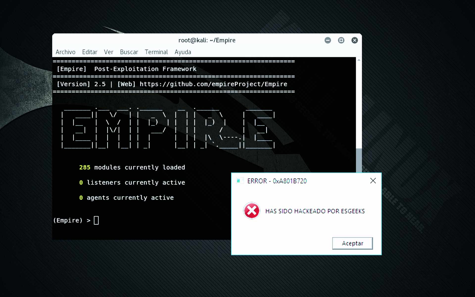 Tutorial Hacking con Empire Agente Post-Explotación PowerShell