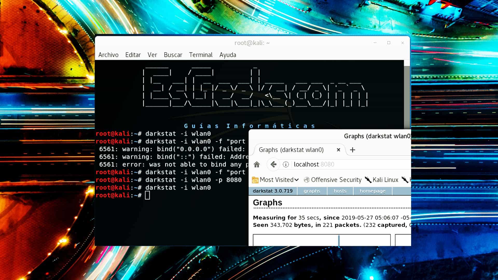 Darkstat Analizador tráfico red Linux basado en web