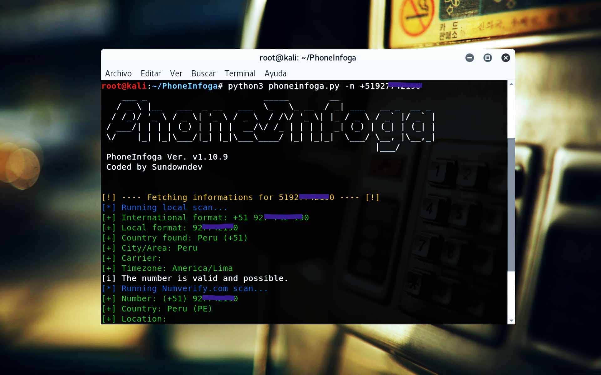 PhoneInfoga Information gathering para números telefónicos