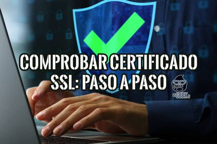 Comprobar un certificado SSL: escudo con marca de verificación verde y candados sobre un portátil