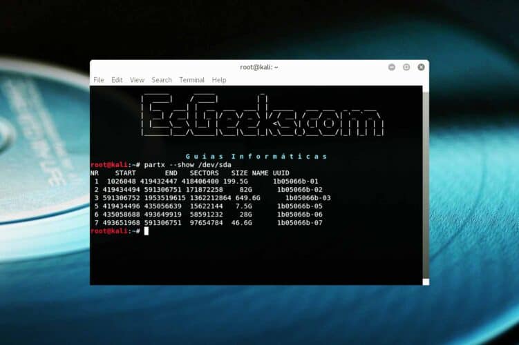 Ejemplos de comando Partx en Linux