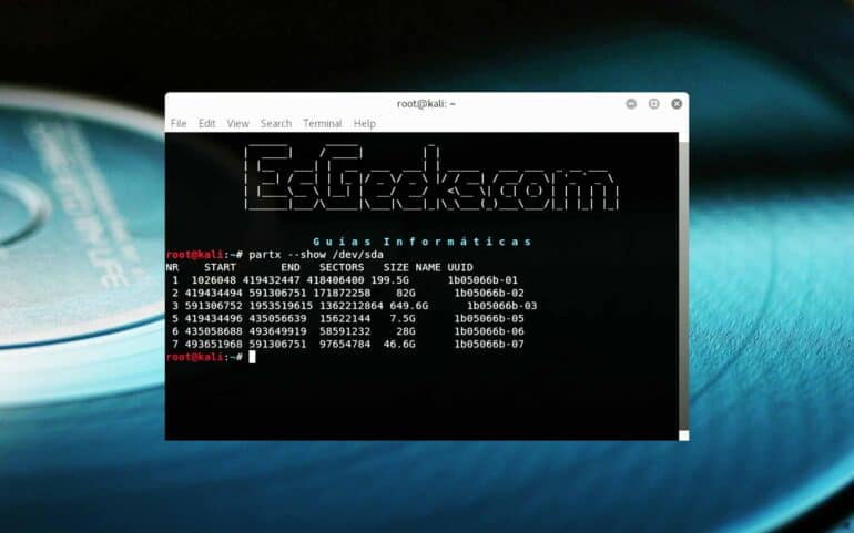 Ejemplos de comando Partx en Linux