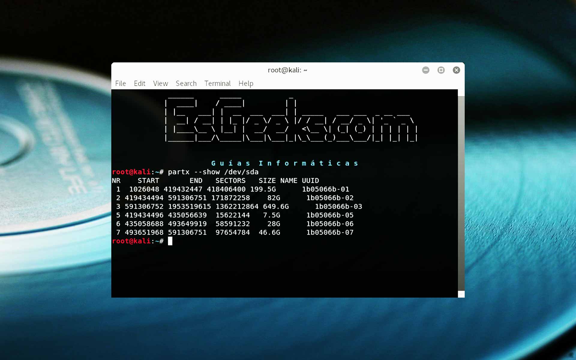Ejemplos de comando Partx en Linux